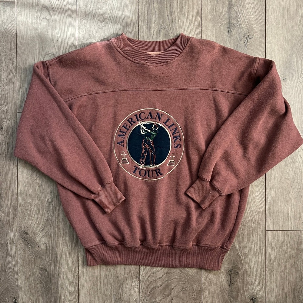 Vintage Crable Sportswear American Links Tour Golf Sweatshirt Mens Large Red